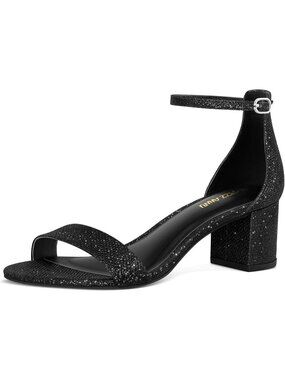 Women's Low Block Chunky Heel Sandals Open Toe Black Ankle Strappy Buckle